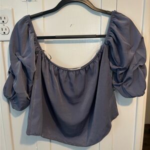 Grey/Light Lavender Over the Shoulder Blouse
